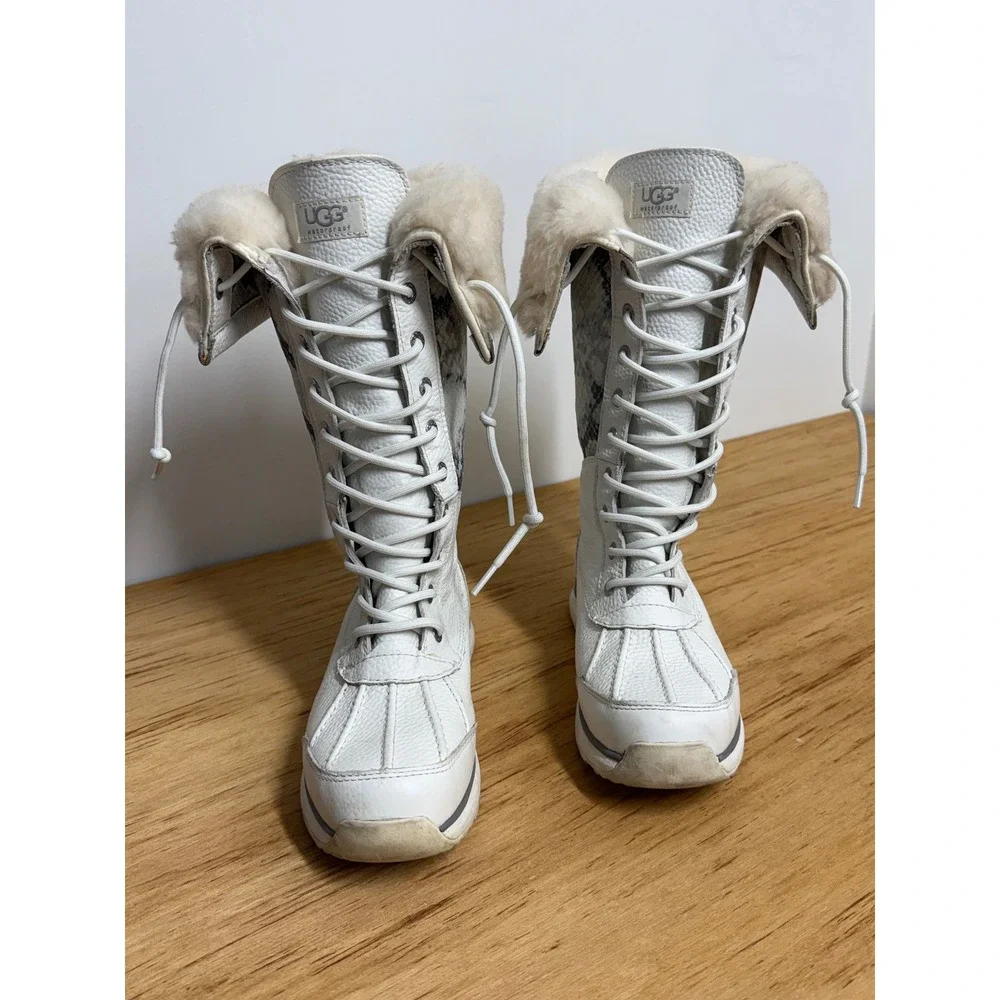 RARE UGG Adirondack II Tall White Snakeskin Leather Waterproof Boots  W6.5
